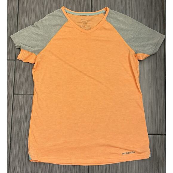 Patagonia Tops - Patagonia Nine Trails Women’s Orange Short Sleeve V-Neck T-shirt Size Medium
